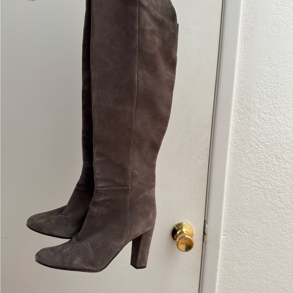 Halogen Grey Over the Knee Suede Boots with High Heel